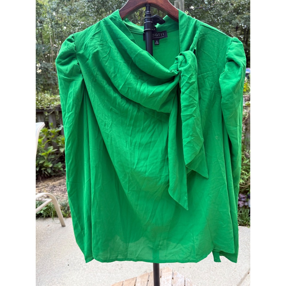 ELOQUII Size 20 Kelly Green Tie Neck Blouse Puff Sleeve Plus Size Workwear